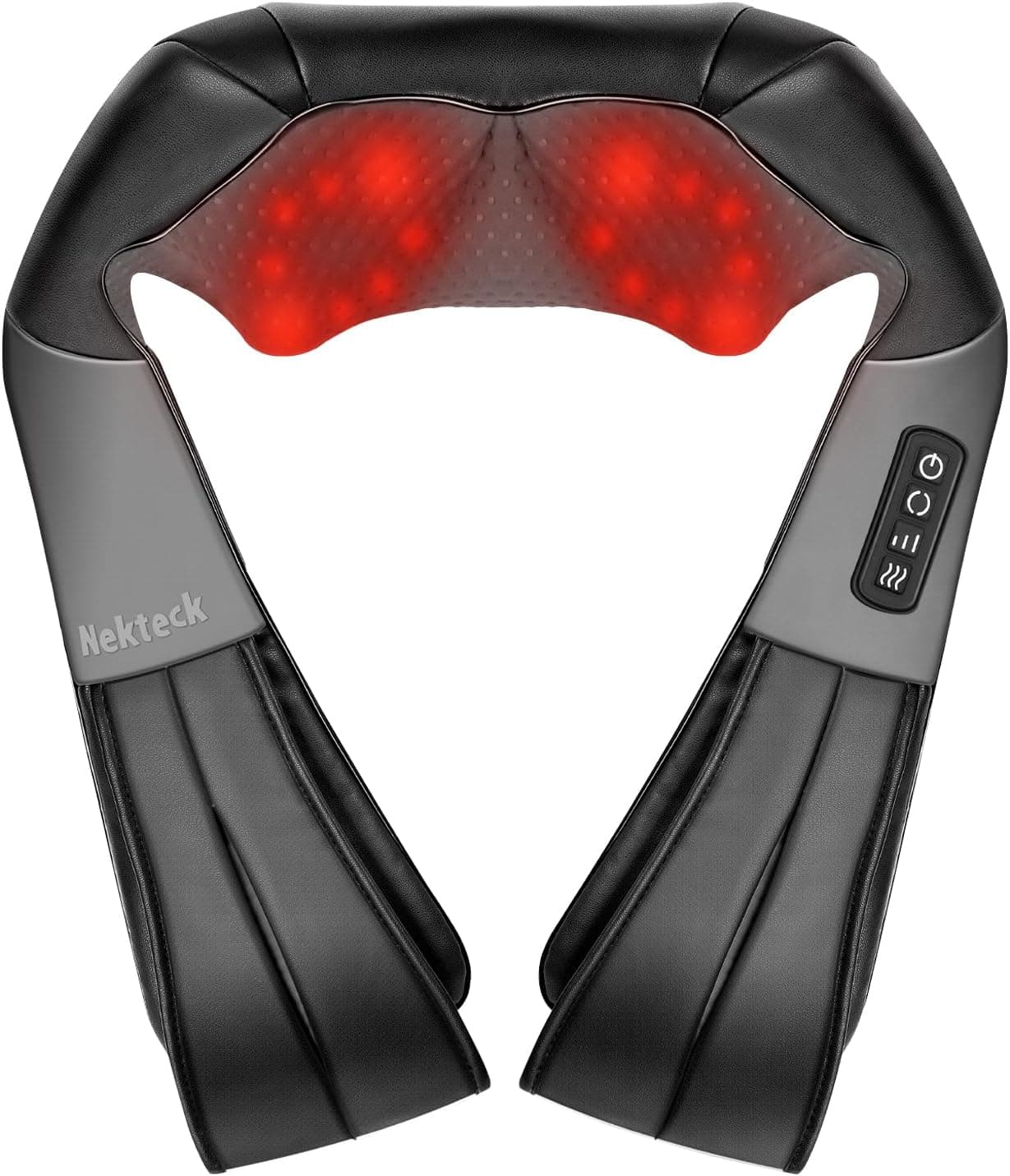 Nekteck Shiatsu Neck Massager with Heat for Pain Relief, 3D Back Shoulder Kneading Massage Pillow, 3 Intensity Speeds Deep Tissue (Black)