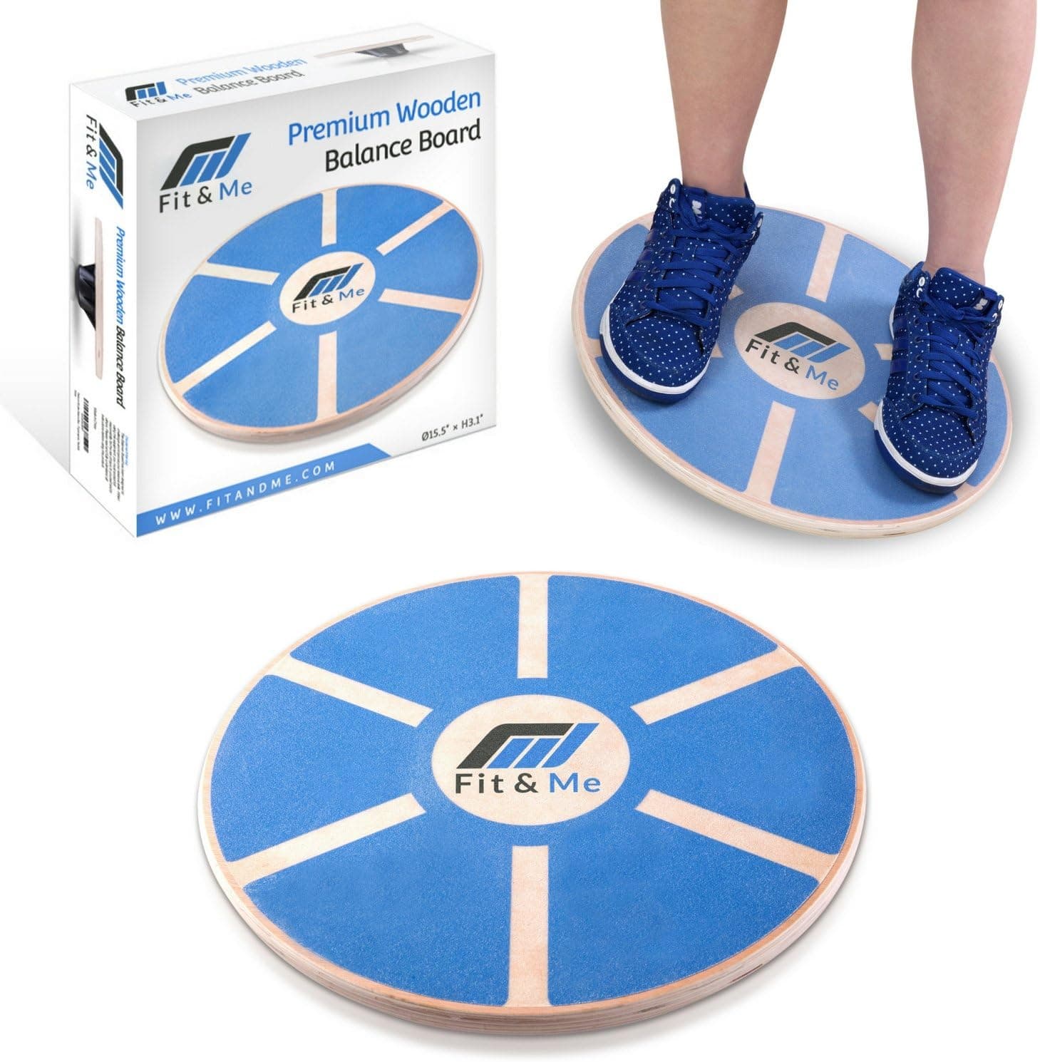FITMAKER Wooden Wobble Balance Board with Video Exercises for Fitness and Physical Therapy