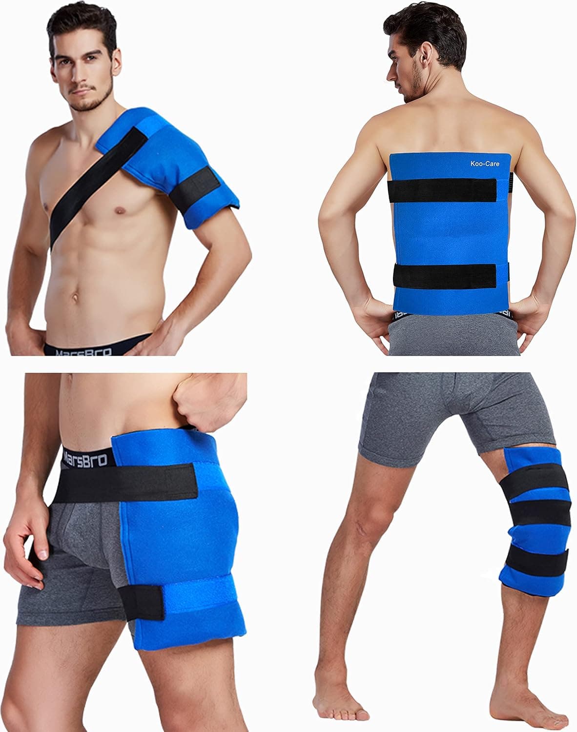 Koo-Care Large Flexible Gel Ice Pack & Wrap with Straps for Hot Cold Therapy, Shoulder, Back, Hip, Knee, 11 x 14