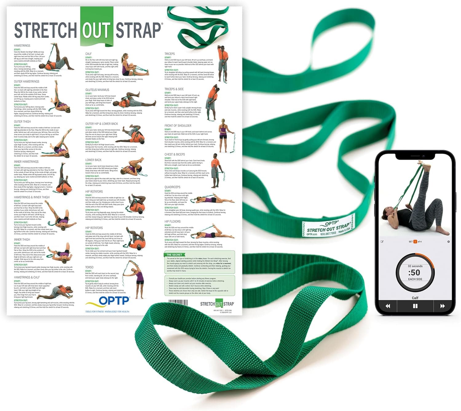 OPTP The Original Stretch Out Strap with Exercise Poster, Made in the USA