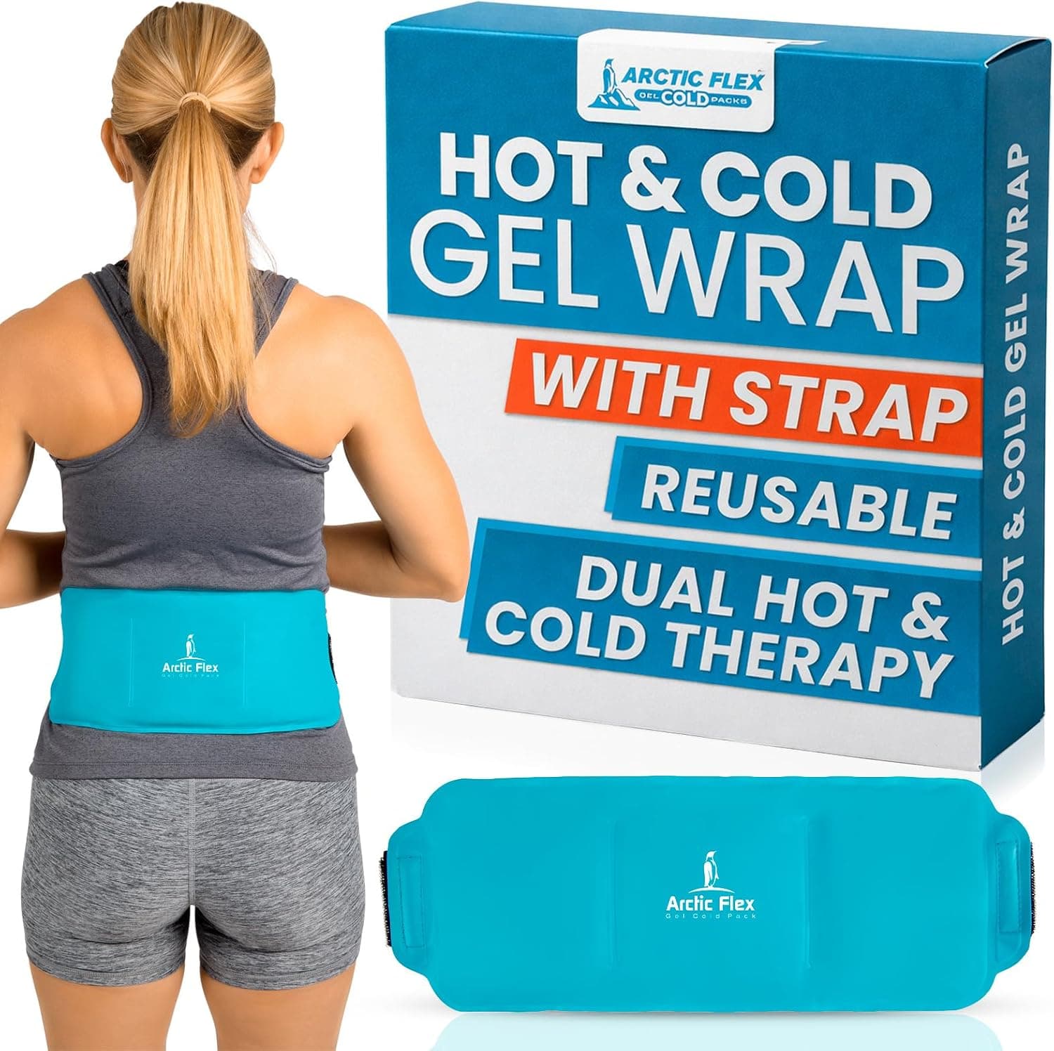 Arctic Flex Reusable Hot & Cold Gel Ice Pack Wrap with Strap for Shoulder, Knee, Back, Elbow & Foot