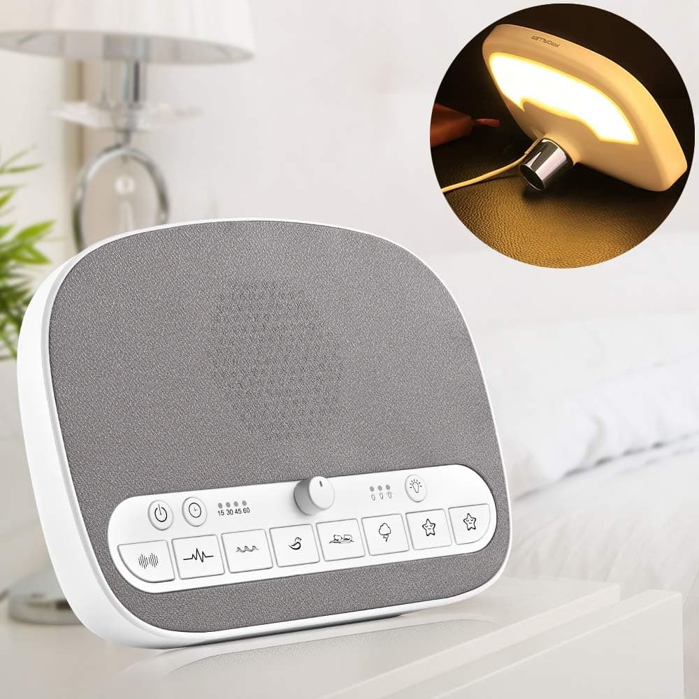 Sound Machine Sleep Therapy, White Noise Machine with Night Light, Timer, 8 Natural Smoothing Music