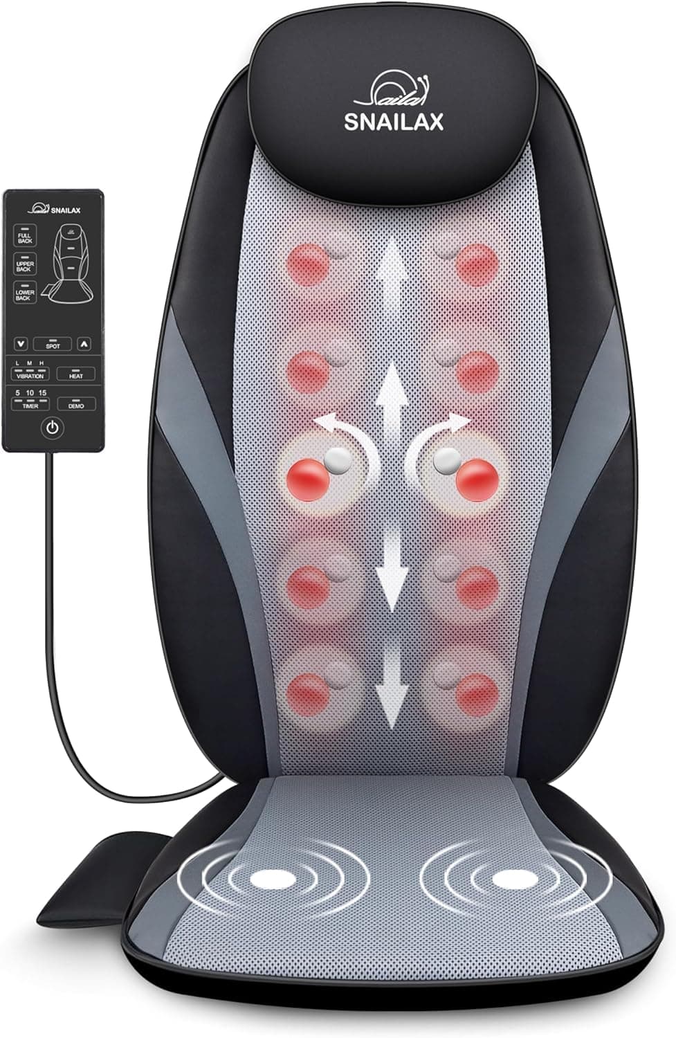 Snailax Shiatsu Back Massager with Heat, Deep Kneading Massage Chair Pad for Neck, Shoulders, Full Back & Waist, Adjustable Roller Seat Cushion