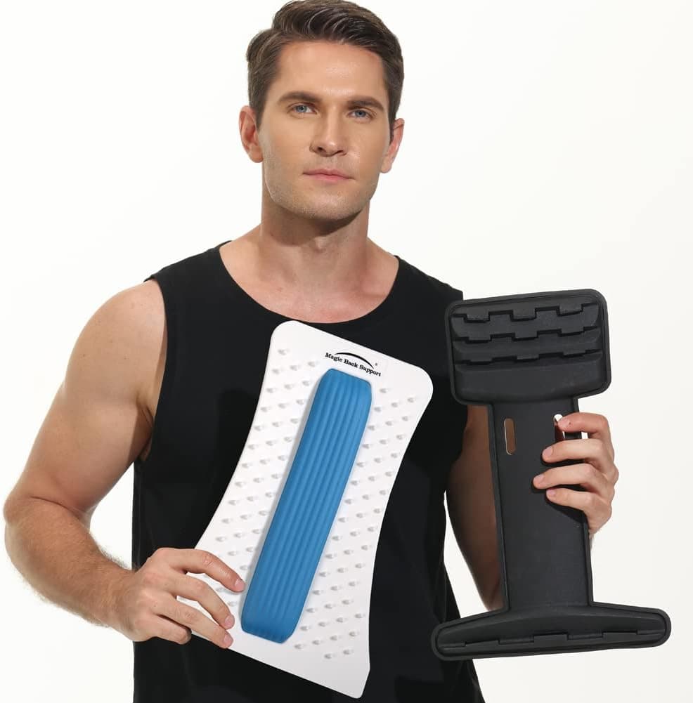Jimugor Back Stretcher Device, Lumbar Stretching Treatment, Posture Corrector (White/Blue)