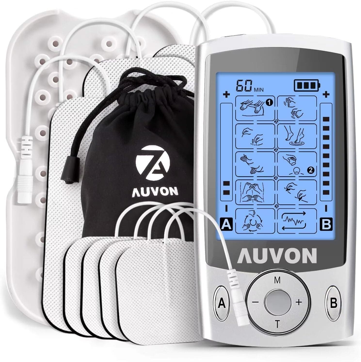 AUVON Dual Channel TENS Unit Muscle Stimulator Machine with 20 Modes