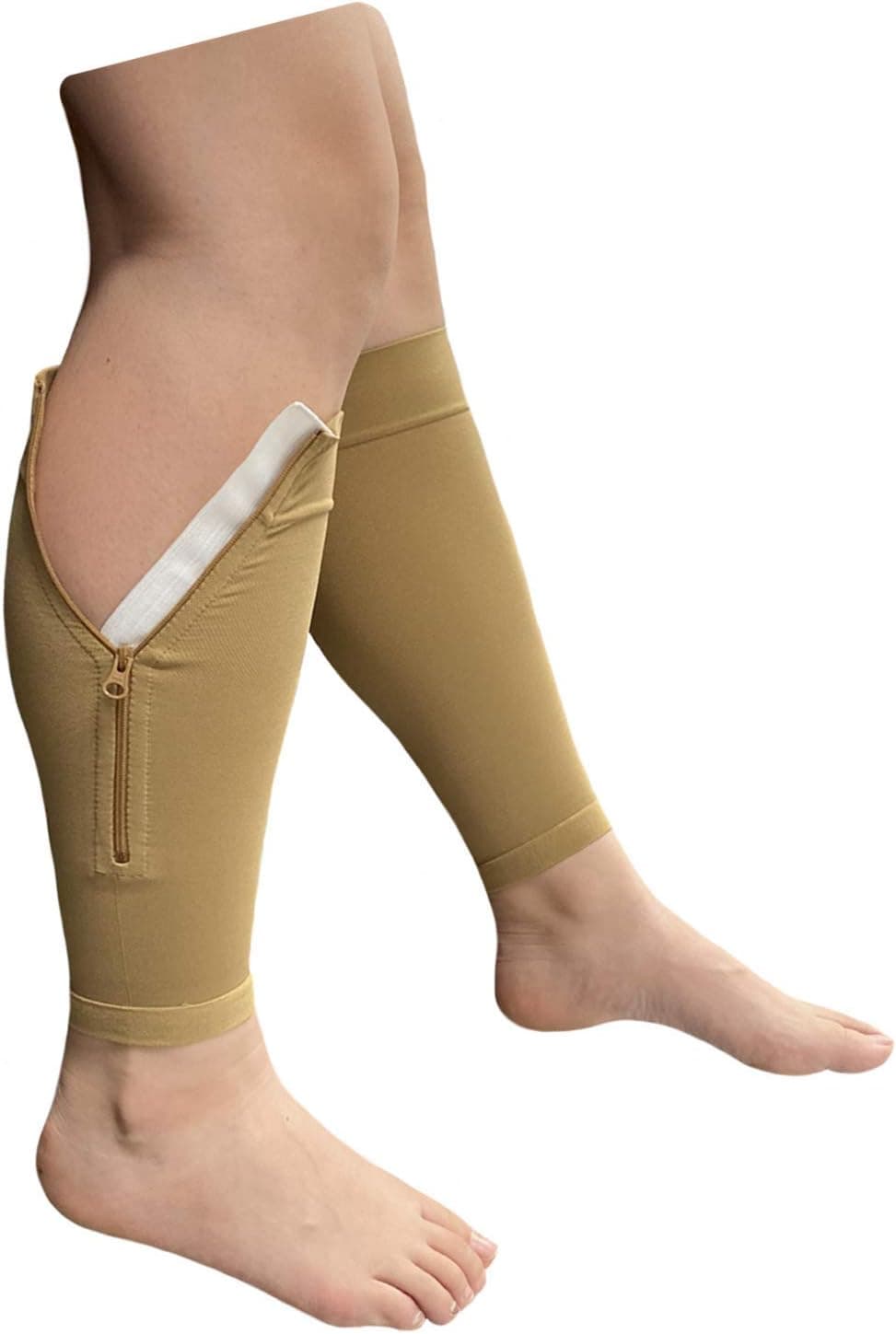 Presadee Calf Shin Sleeve with Zipper 20-30 mmHg Compression (Beige, 2XL)