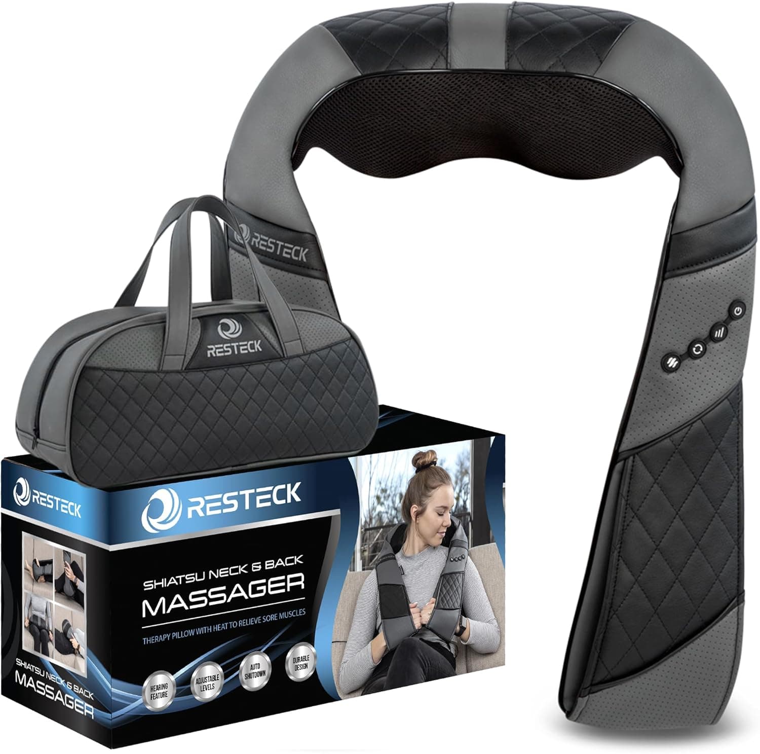 RESTECK Massagers for Neck and Back with Heat, Deep Tissue 3D Kneading Pillow, Electric Shiatsu Shoulder Massage