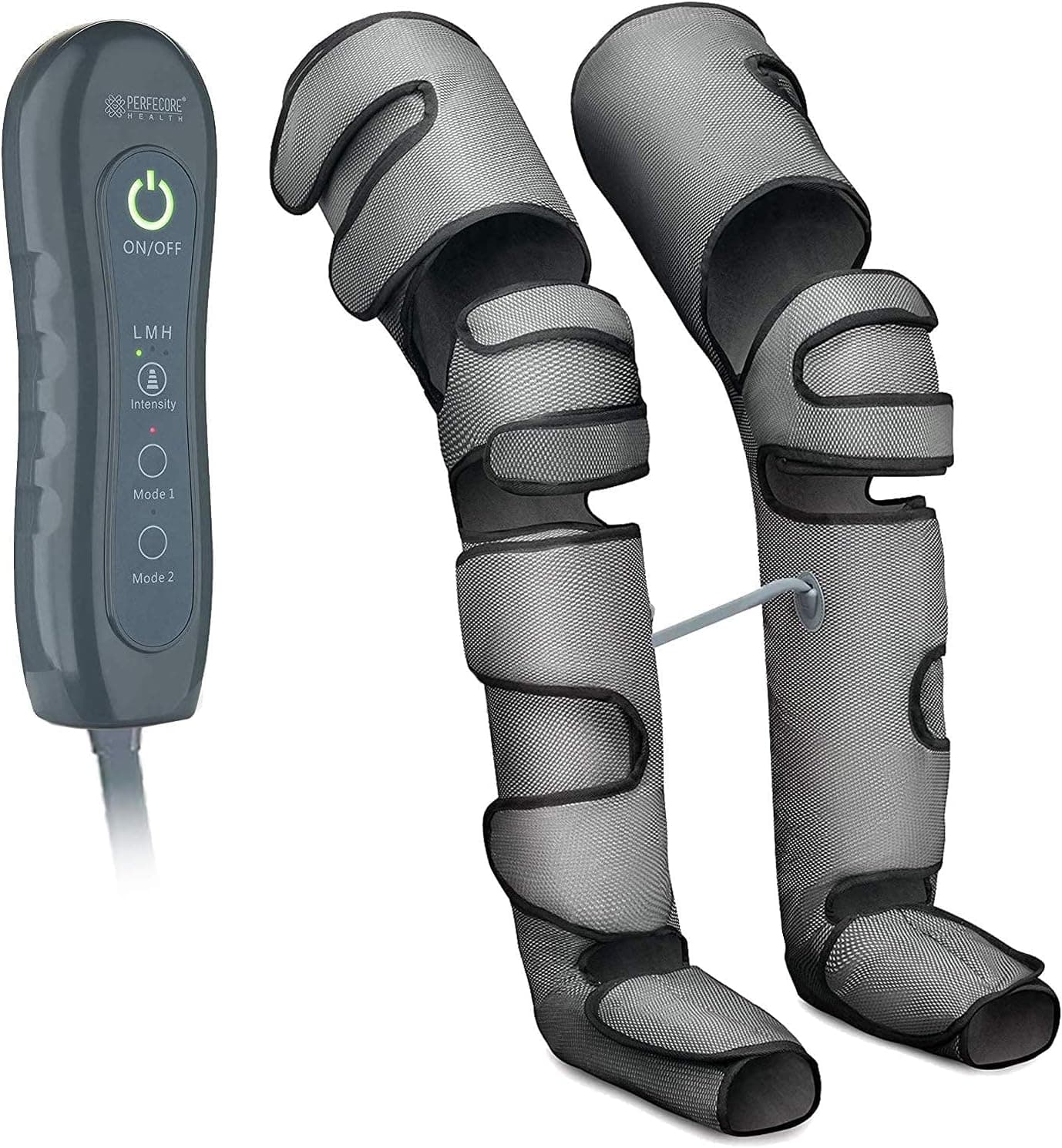 Perfecore Leg Massager with Heat & Air Compression, 3 Pressure Levels & 7 Modes (Large Knee, Gray)