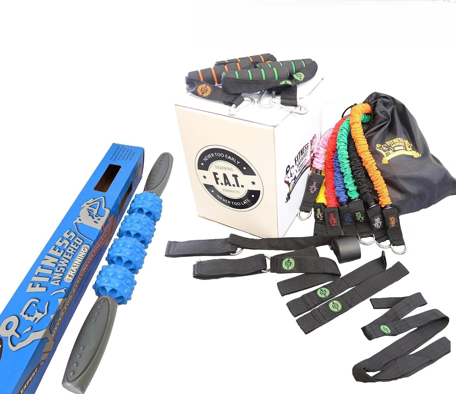 Elastic Cloth Covered Long Resistance Bands with Handles, 23 Piece Set