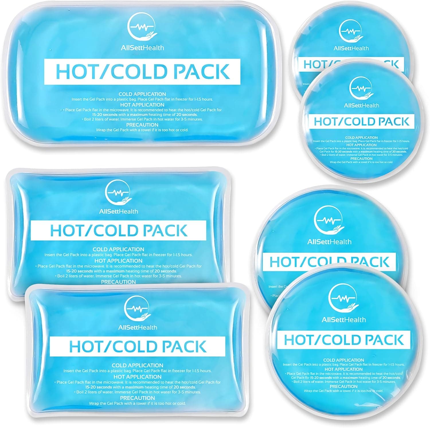 Reusable Hot and Cold Gel Ice Packs for Injuries, Multiple Shapes and Sizes 7 Variety Pack