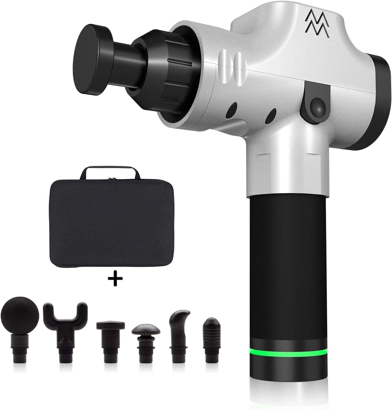 Massage Gun Deep Tissue Percussion Muscle Massager, Handheld Electric Body Massager with 20 Adjustable Speed, 6 Heads (Silver)
