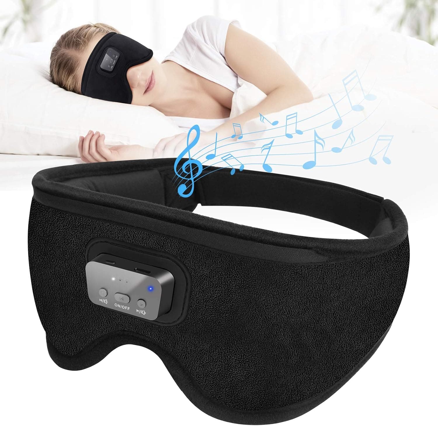 Blackout Sleep Eye Mask - 3D Blindfold Eyemask with 20 Soothing White Noise Sounds Machine
