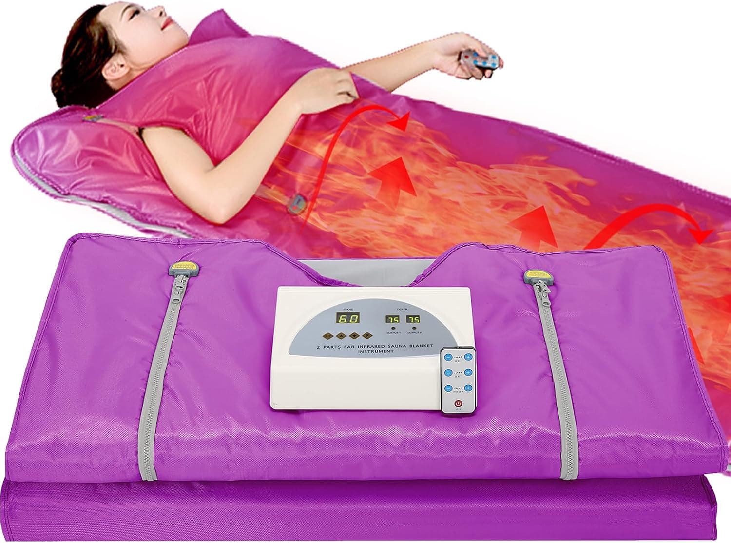 Vanell Oversized 75" Far Infrared Sauna Detox Blanket - 2-Zone Spa Sauna Blanket, Overall Wrap Heating, FIR Technology, Zipper Type - Digital Body Heat Blanket