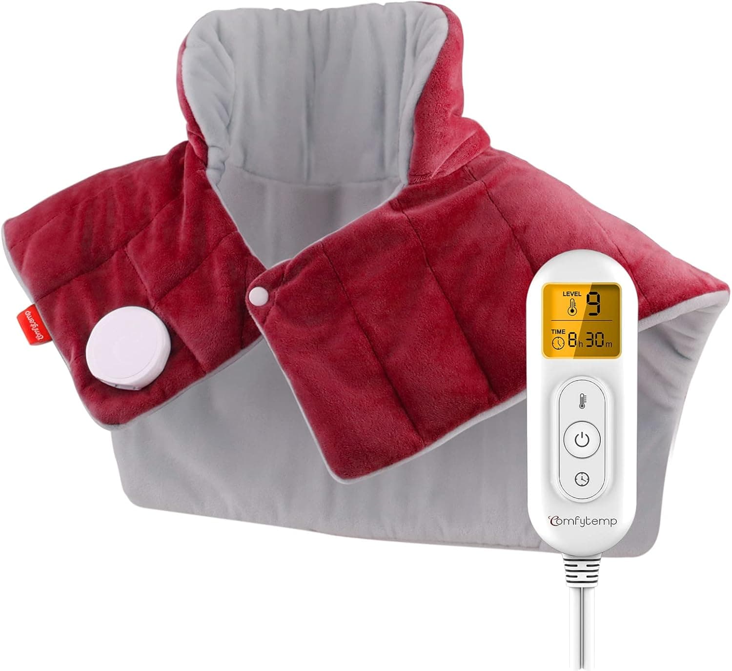 Comfytemp Weighted Electric Heat Pad for Neck Shoulders and Back, 2.6lb, 9 Heat Settings, 11 Auto-Off (Red)