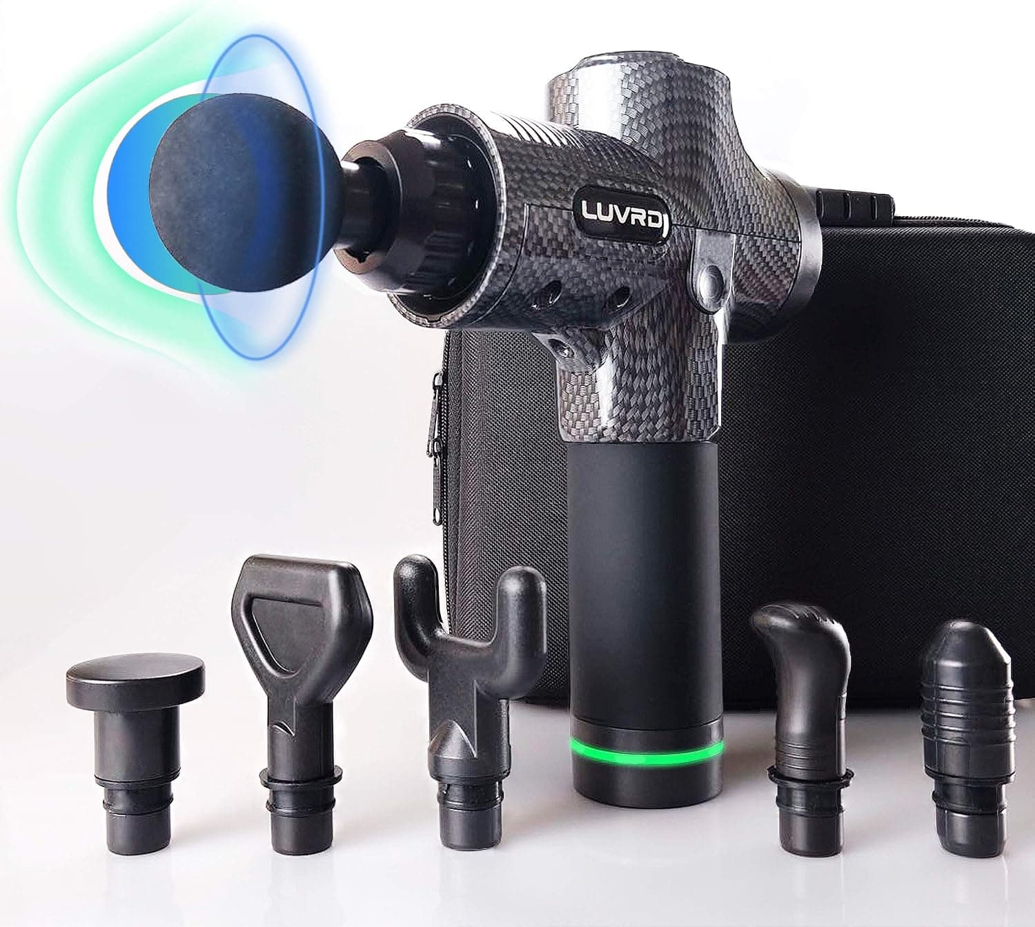 Massage Gun Deep Tissue Percussion Massage Gun - 30-Speed, 6 Heads, Super Quiet Muscle Massager (Carbon Fiber)