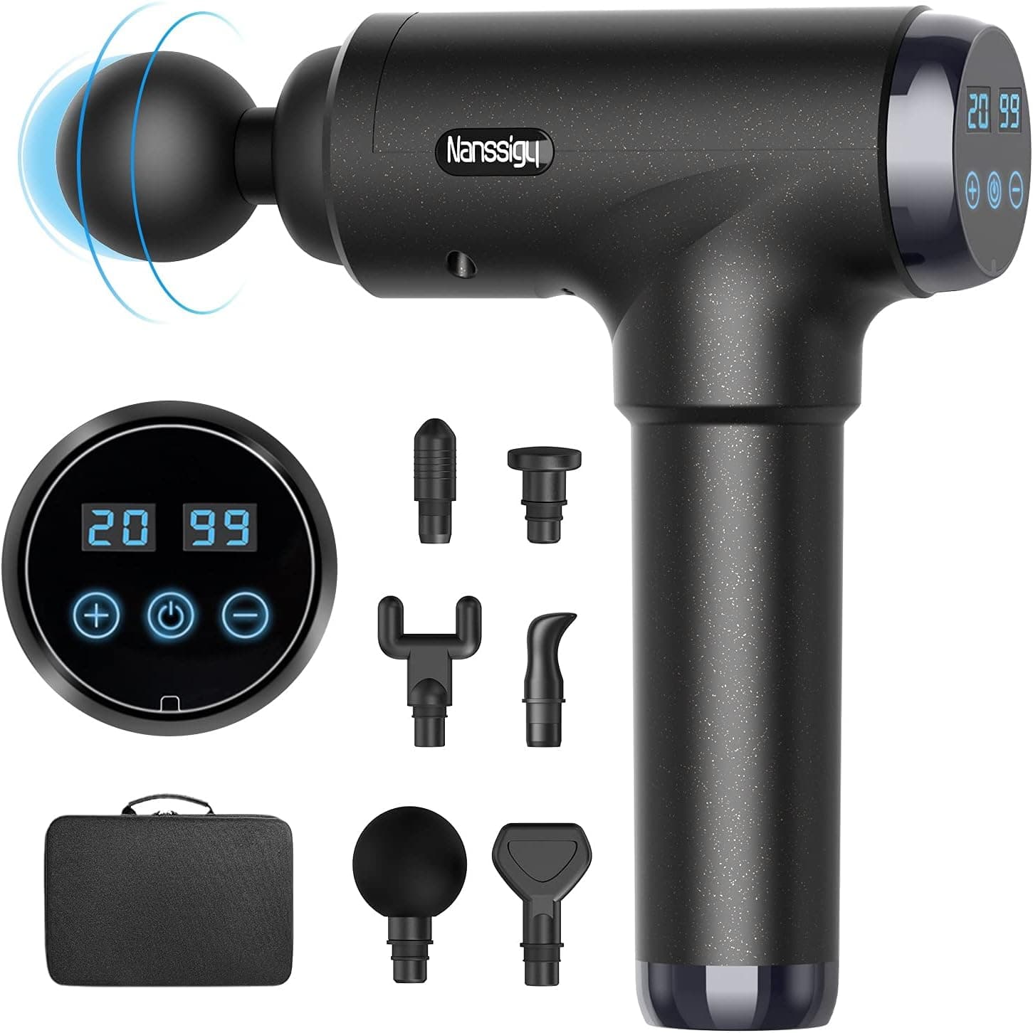Massage Gun, Handheld Percussion Deep Tissue Professional Muscle Massager, 6 Heads, 20 Speed, Carrying Case