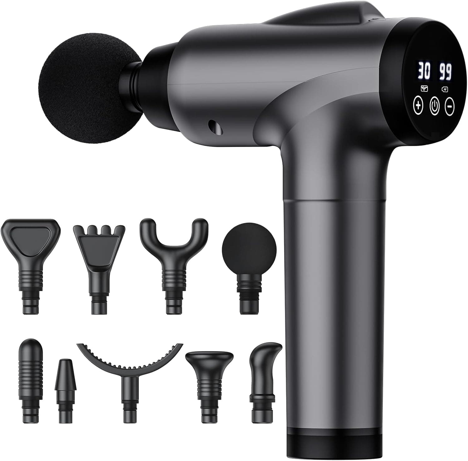 OLsky Massage Gun Deep Tissue 30 Speeds 9 Attachments Handheld Electric Muscle Massager (Grey)