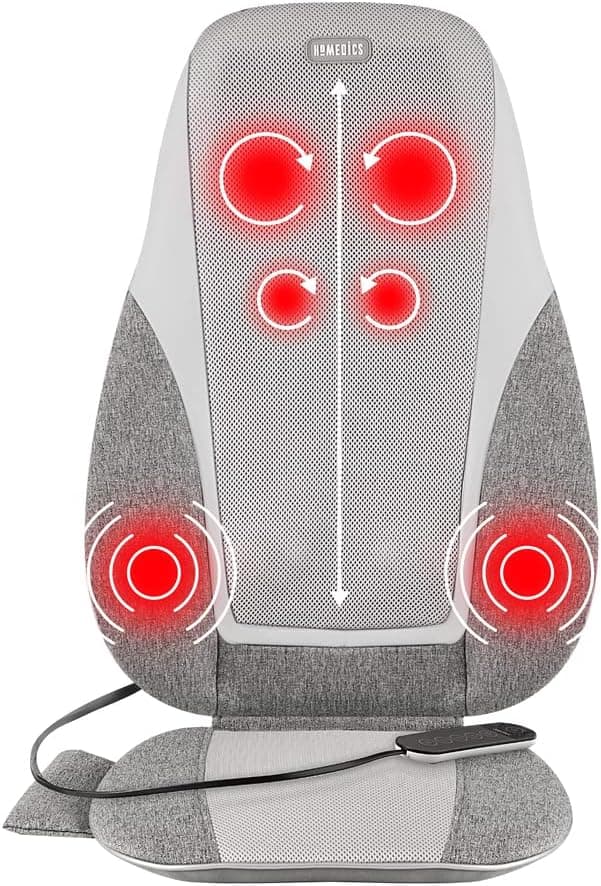 Homedics Shiatsu Back Massage Cushion with Heat, Deep Kneading Massager, Handheld Remote, Lumbar Vibration, 3 Massage Zones