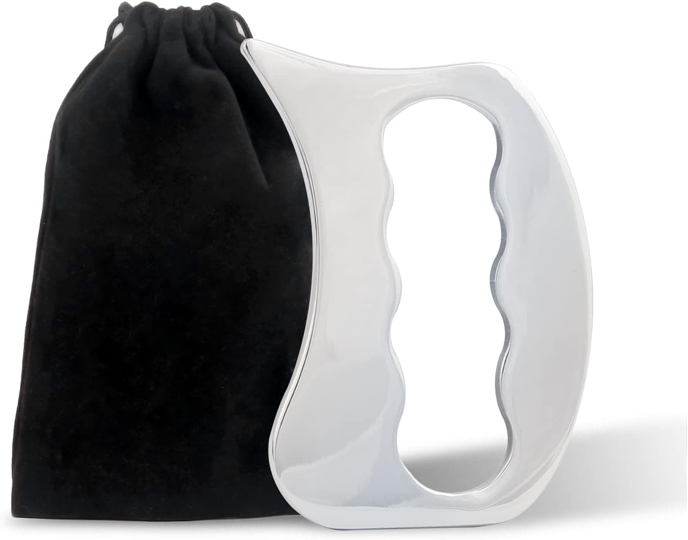 Stainless Steel Gua Sha Tool - Double Sides, Weighty Metal with Travel Pouch (Silvery)