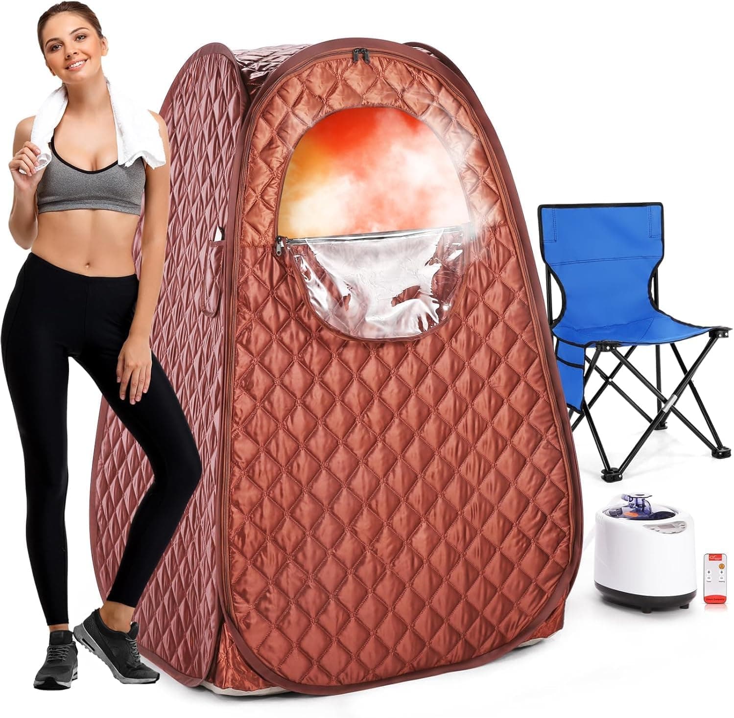 Single Person Sauna, Portable Steam Sauna Full Body for Home Spa, Sauna Tent with Steamer 2.6L 1000W Steam Generator, 90 Minute Timer, Chair, Remote Control