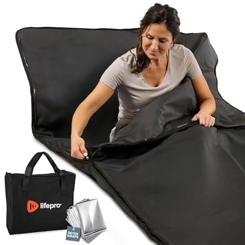 Lifepro RejuvaWrap Infrared Sauna Blanket with Low EMF and 9 Temp Levels | Features carbon fiber heating with detox wraps, waterproof interior, and storage carry bag for home wellness