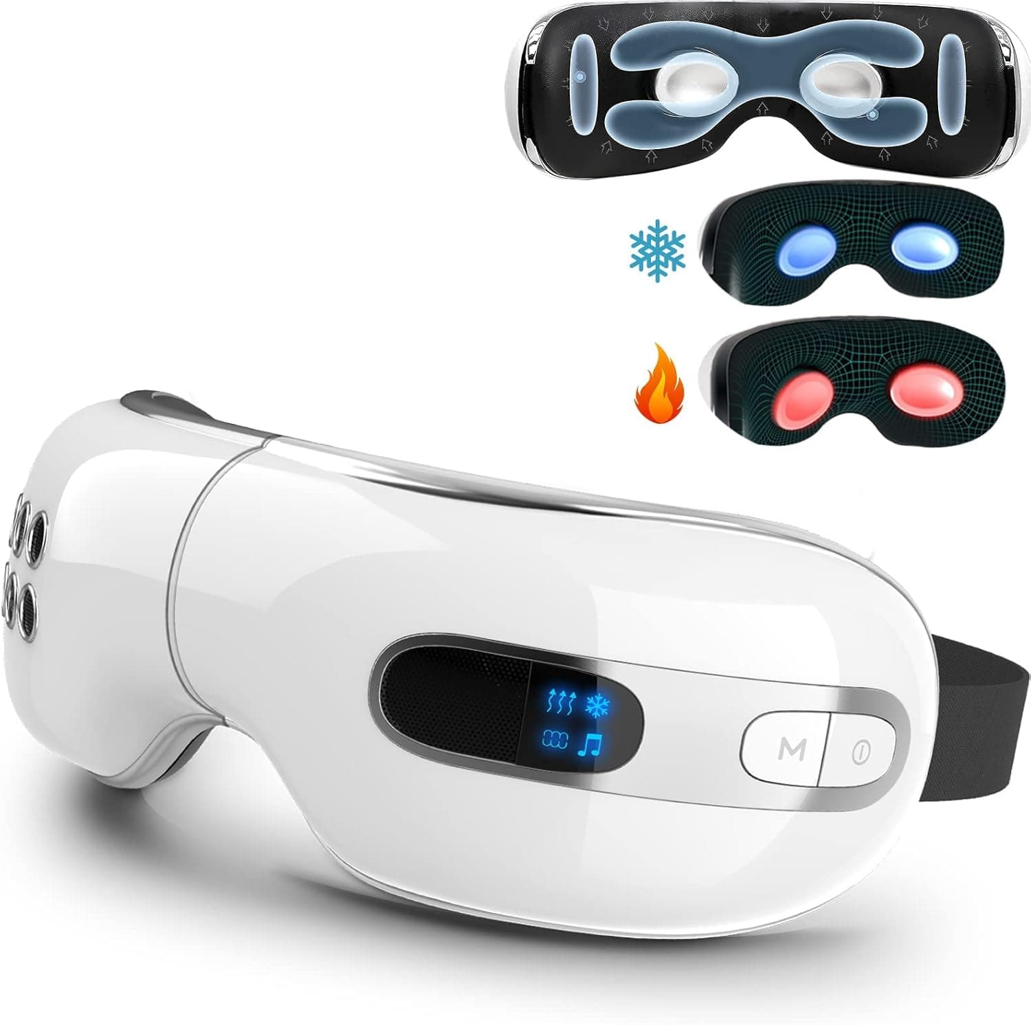fmlave Eye Massager with Heat and Cooling for Migraines, Bluetooth Music (White)