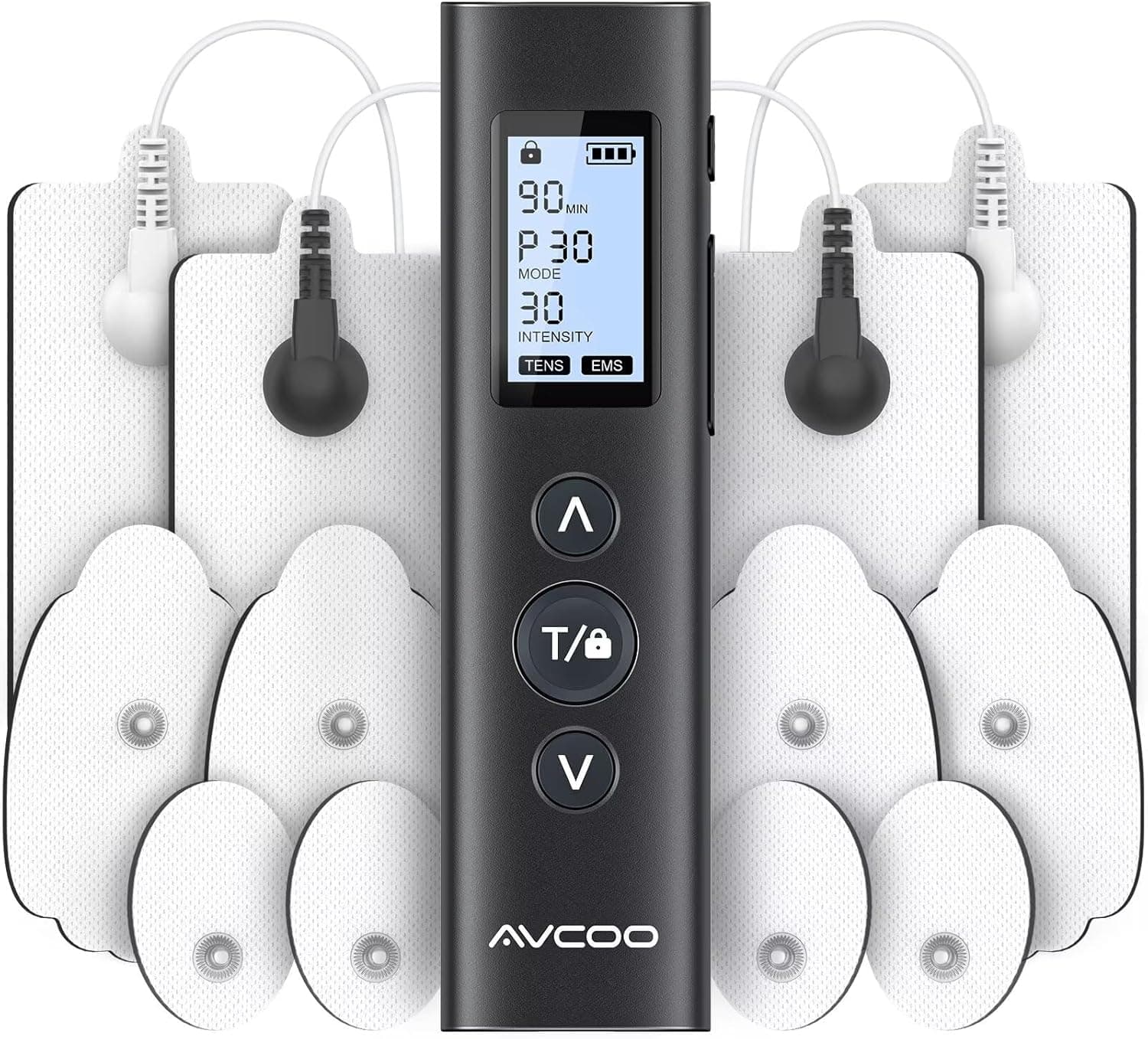 AVCOO 30 Modes TENS EMS Unit Muscle Stimulator for Pain Relief, 12 Pads