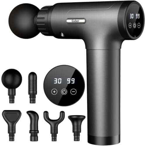 Gvber Massage Gun, Deep Tissue Muscle Massager, 30 Speeds 6 Heads, Grey | Quiet Handheld Percussion Massager for Athletes, USB C Rechargeable, Back, Leg and Shoulder, Gift for Men and Women