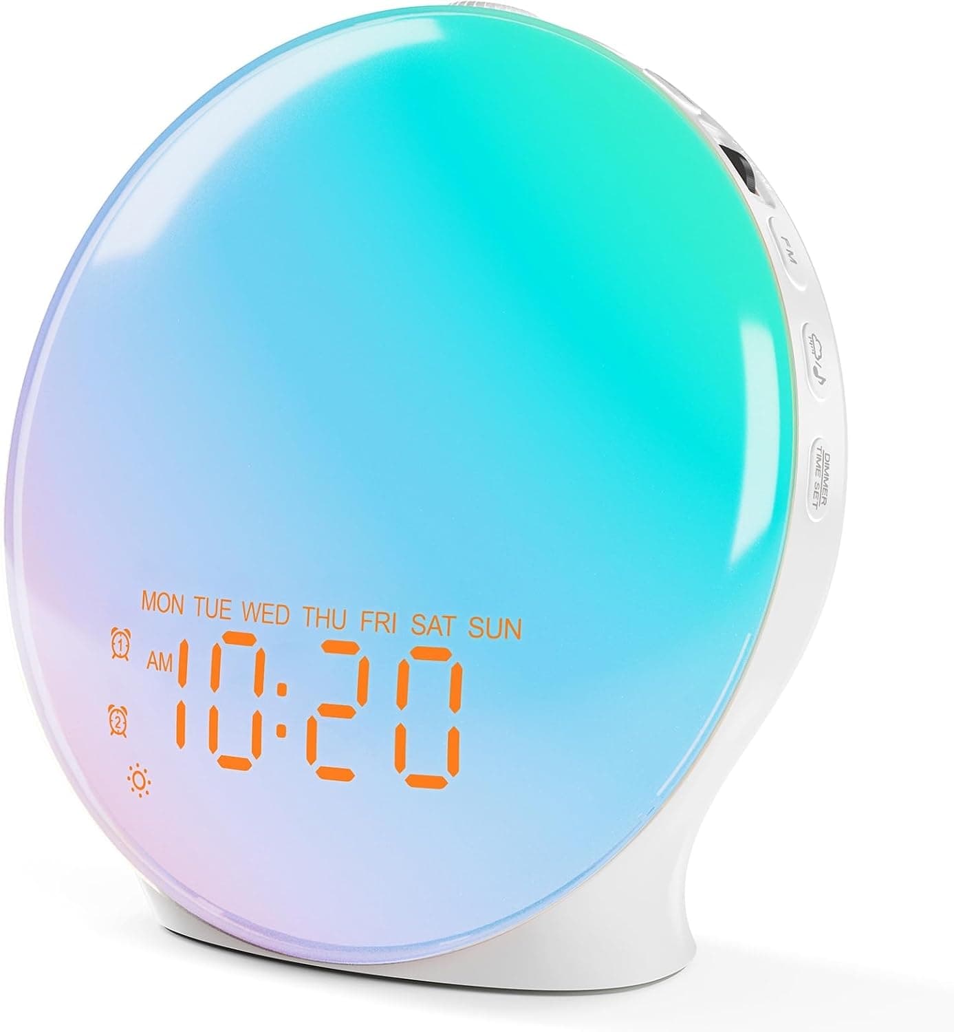 JALL Full Screen Dimmer Sunrise Alarm Clock, Wake Up Light with FM Radio, 25 White Noise Sleep Sounds