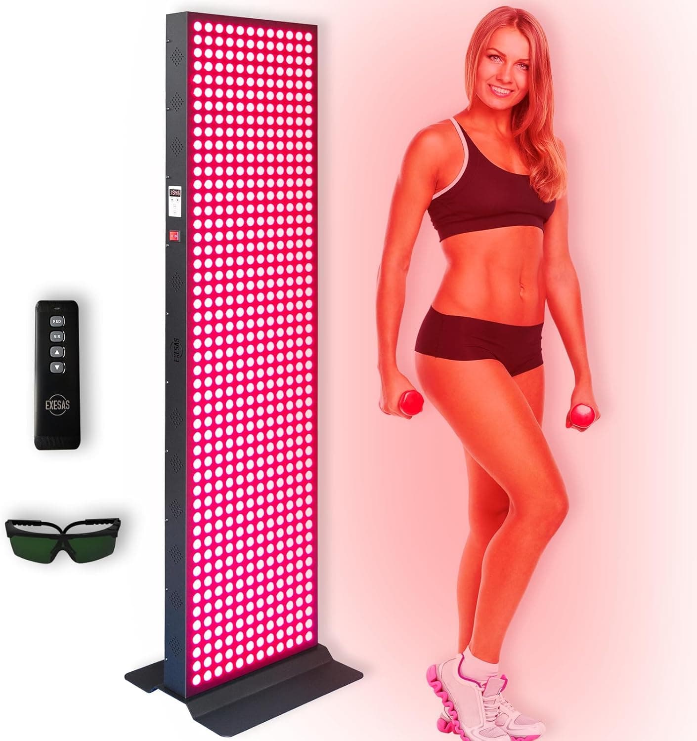 EXESAS Red Light Therapy Device for Full Body, 630nm 660nm 810nm and 850nm, Dual-Chip Clinical Grade LED Panel (600 LED)