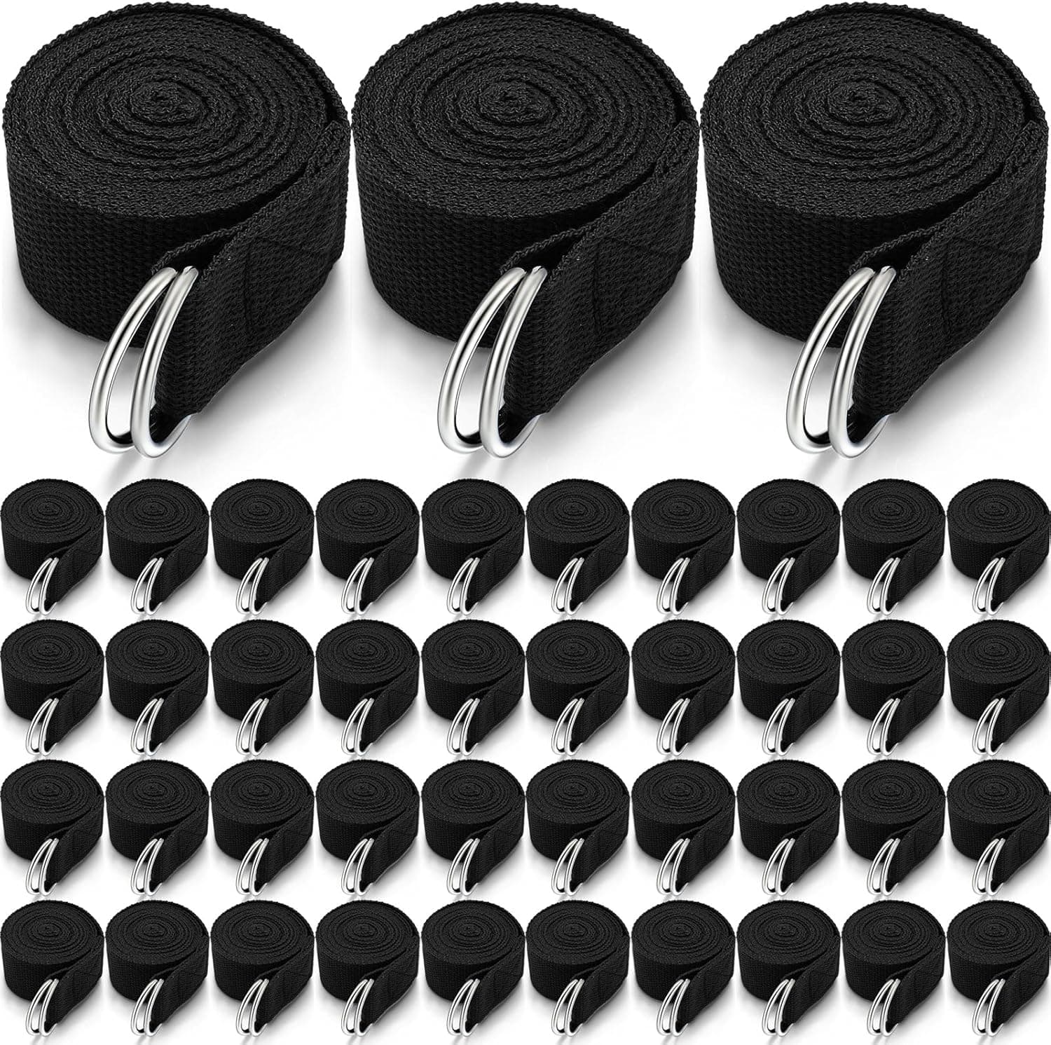 Leyndo 24 Pcs Yoga Strap Stretching Pilates Adjustable Straps 6 ft with D Ring Buckle (Black)