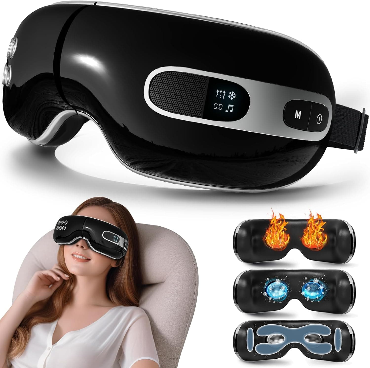 Huhubol Eye Massager with Heat and Cooling, Music Heated Eye Massager (Black)