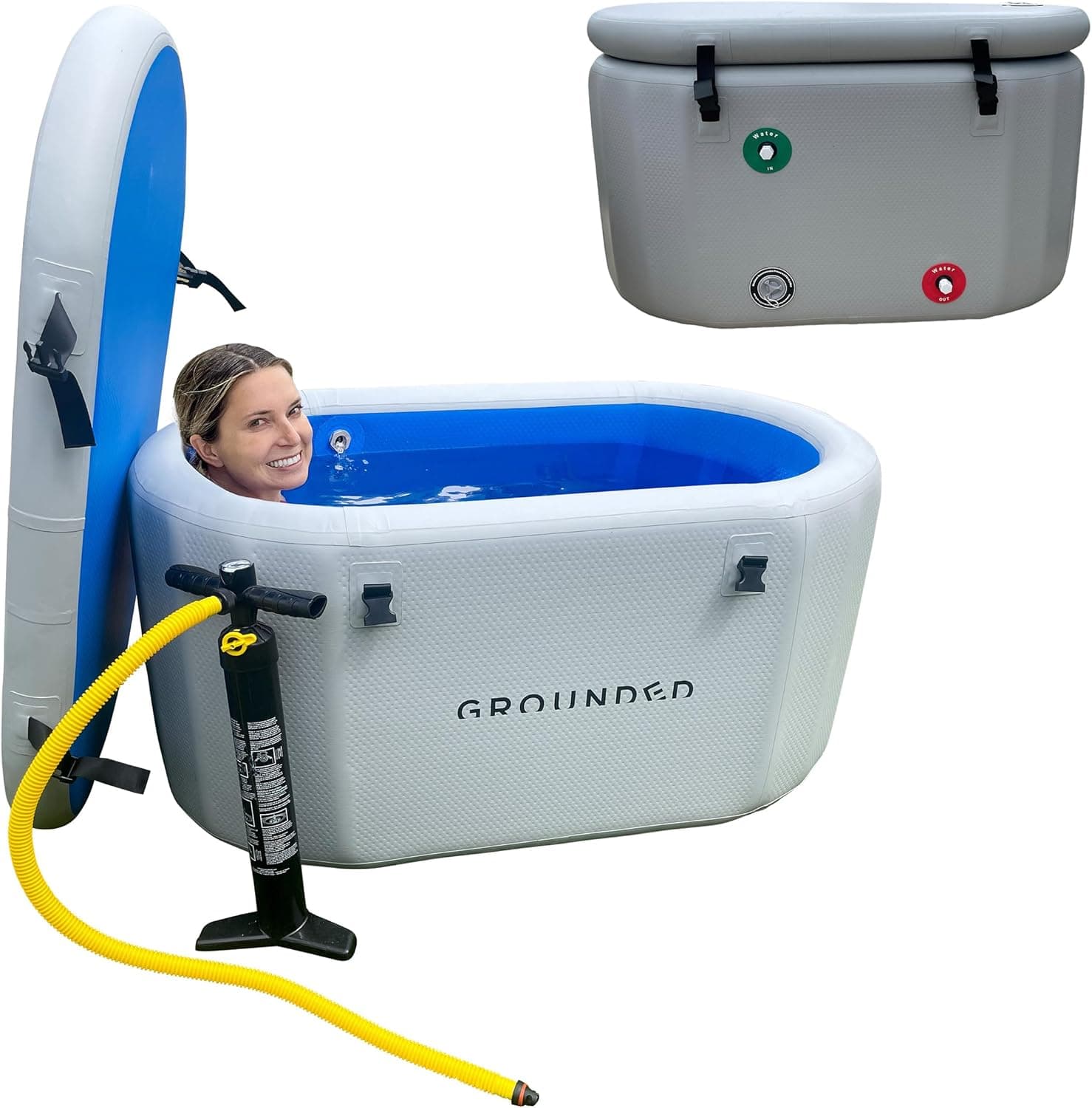 Inflatable Insulated Cold Plunge Tub, Portable & Durable Ice Bath, Water-in/Water-out Ports, Lid Included