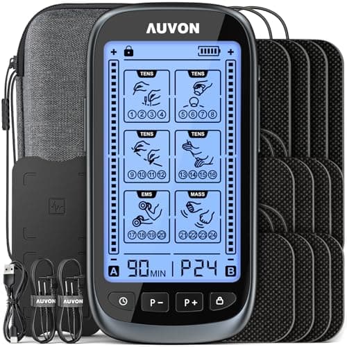 AUVON 3-in-1 TENS Unit Muscle Stimulator for Pain Relief, Large Screen