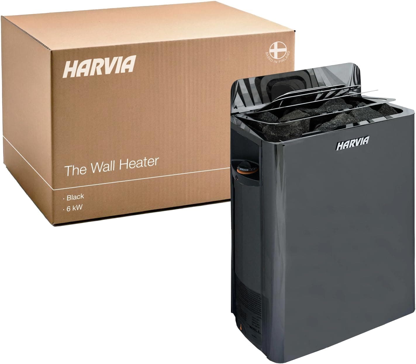 Harvia The Wall Electric Sauna Heater, 240V, 6kW, Illuminated Operating Panel, Includes Stones (Black)