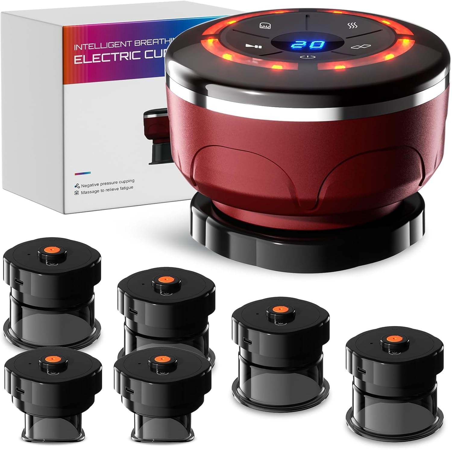 UBALANCE Cupping Kit - Electric Smart Cupping Machine, 4-in-1 with 12 Modes (Red)