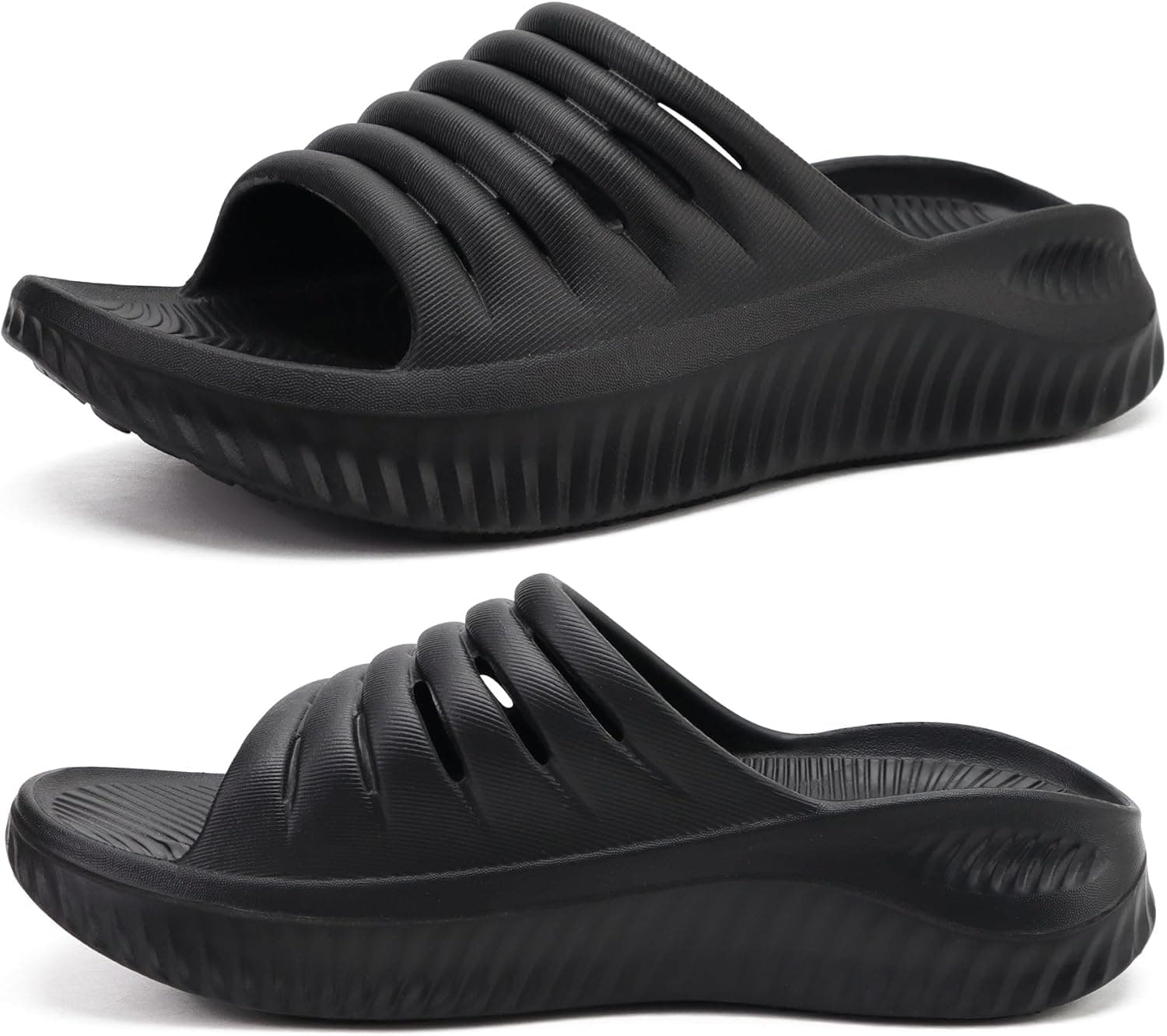 KuaiLu Women's Recovery Sandals, Plantar Fasciitis Arch Support Orthopedic Slides, Black Size 6