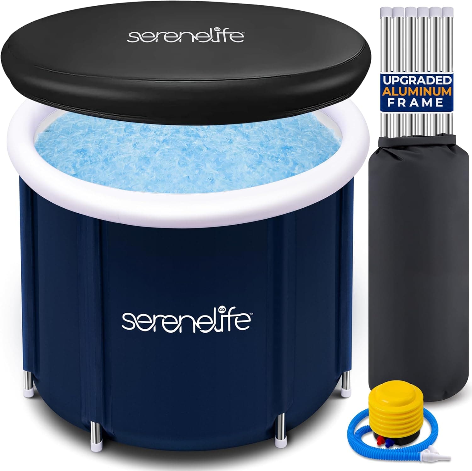 SereneLife Inflatable Insulated Cold Plunge Tub, One Person Ice Bath Tub with Lid, 78 Gallons Capacity (Black)