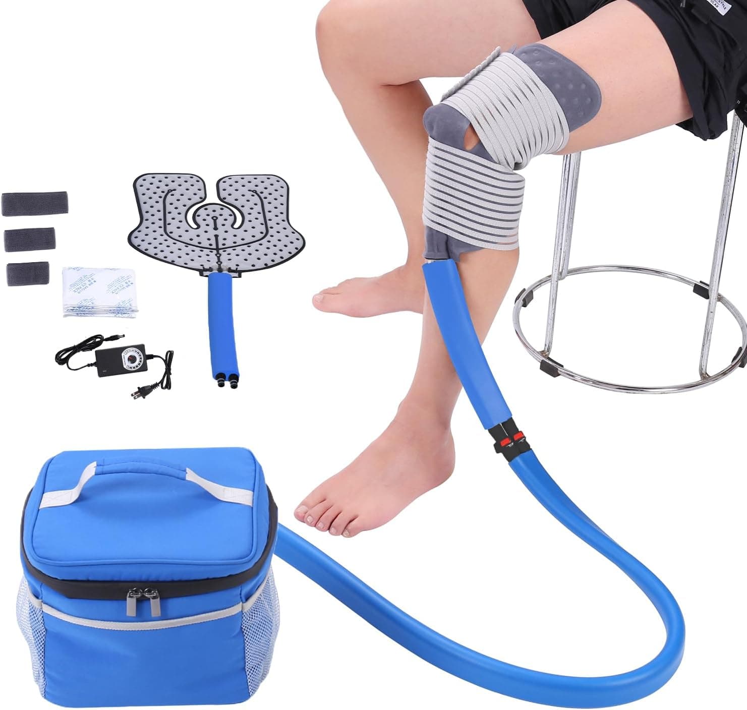 Medical Cold Therapy System Ice Machine for Knee Pain Relief, Cryotherapy Freeze Kit with Universal Pad (Azure)