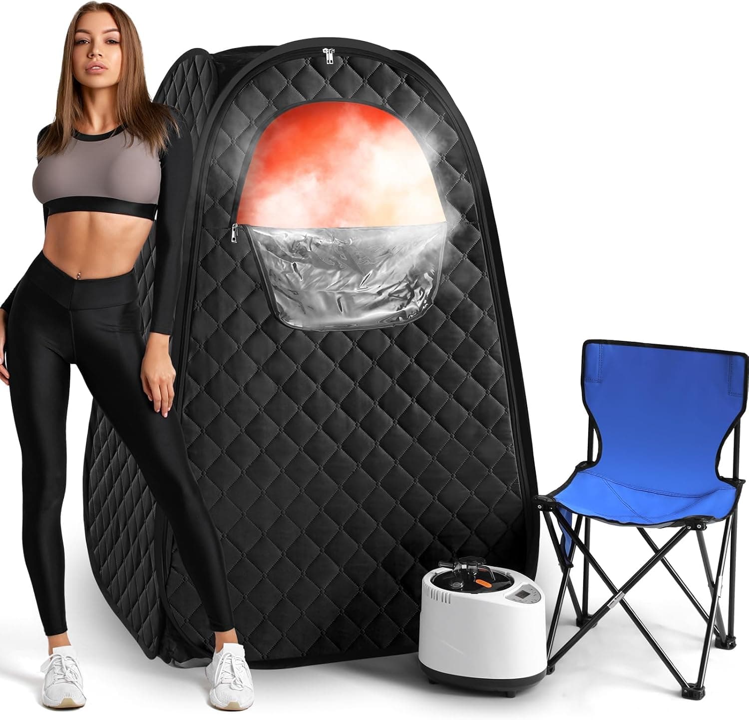 Steupoek Single Person Portable Steam Sauna Full Body, 2.6L 1000W Steam Generator, 90 Minute Timer, Chair, Remote (Black)
