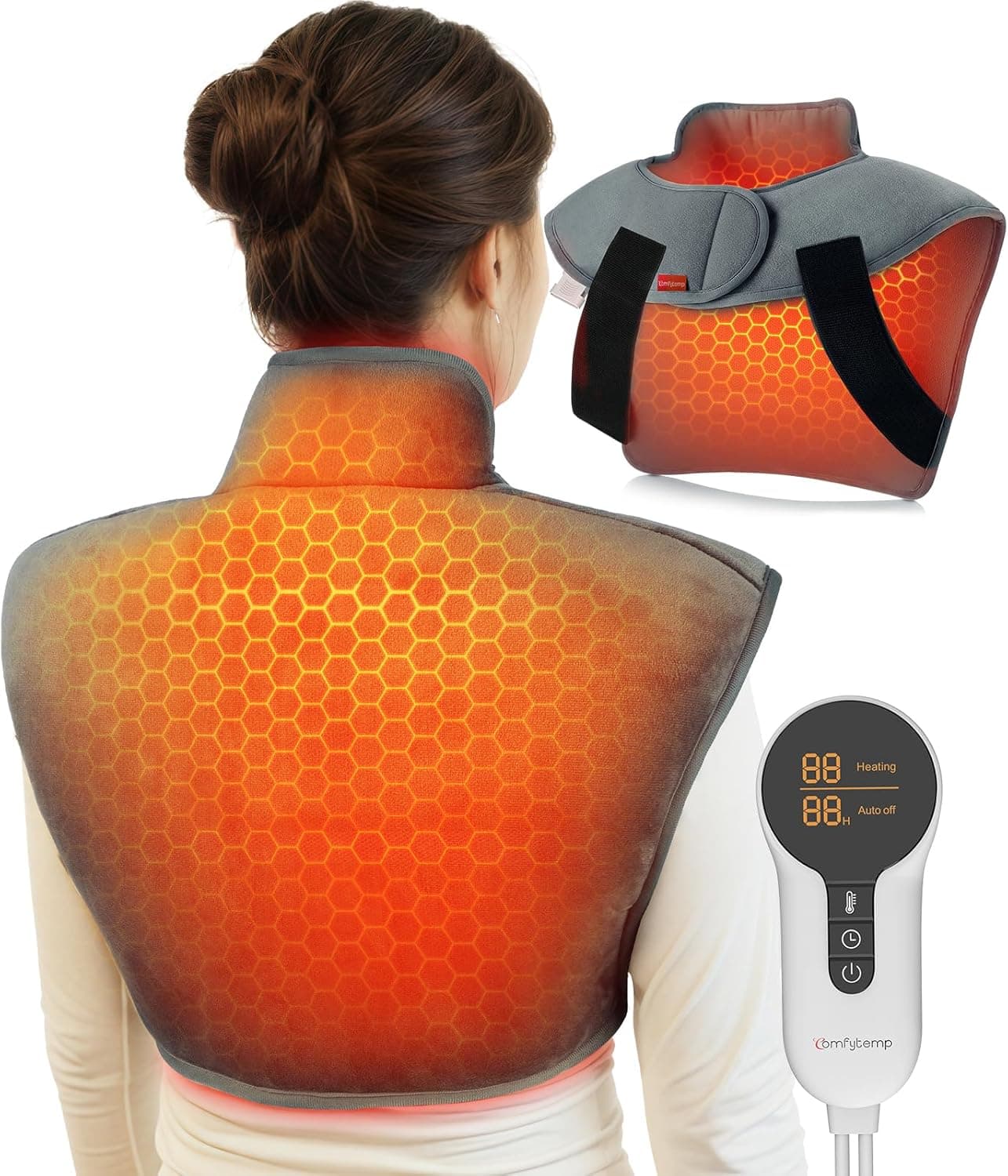 Comfytemp Weighted Heating Pad for Neck and Shoulders, Wearable Electric Heated Wrap with Auto-Off
