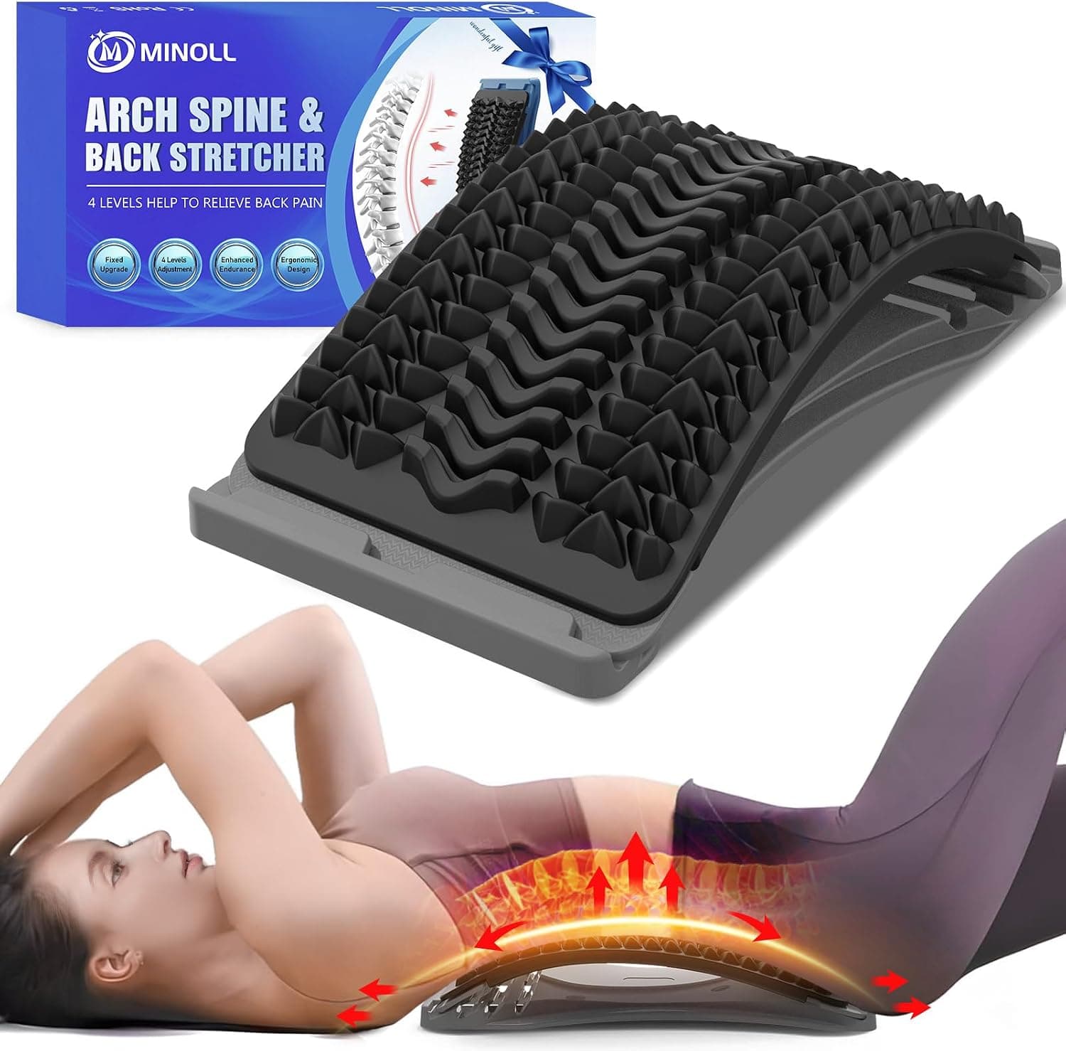 MINOLL Back Stretcher, Multiple Level Adjustable Arch Lumbar Back Cracker Board