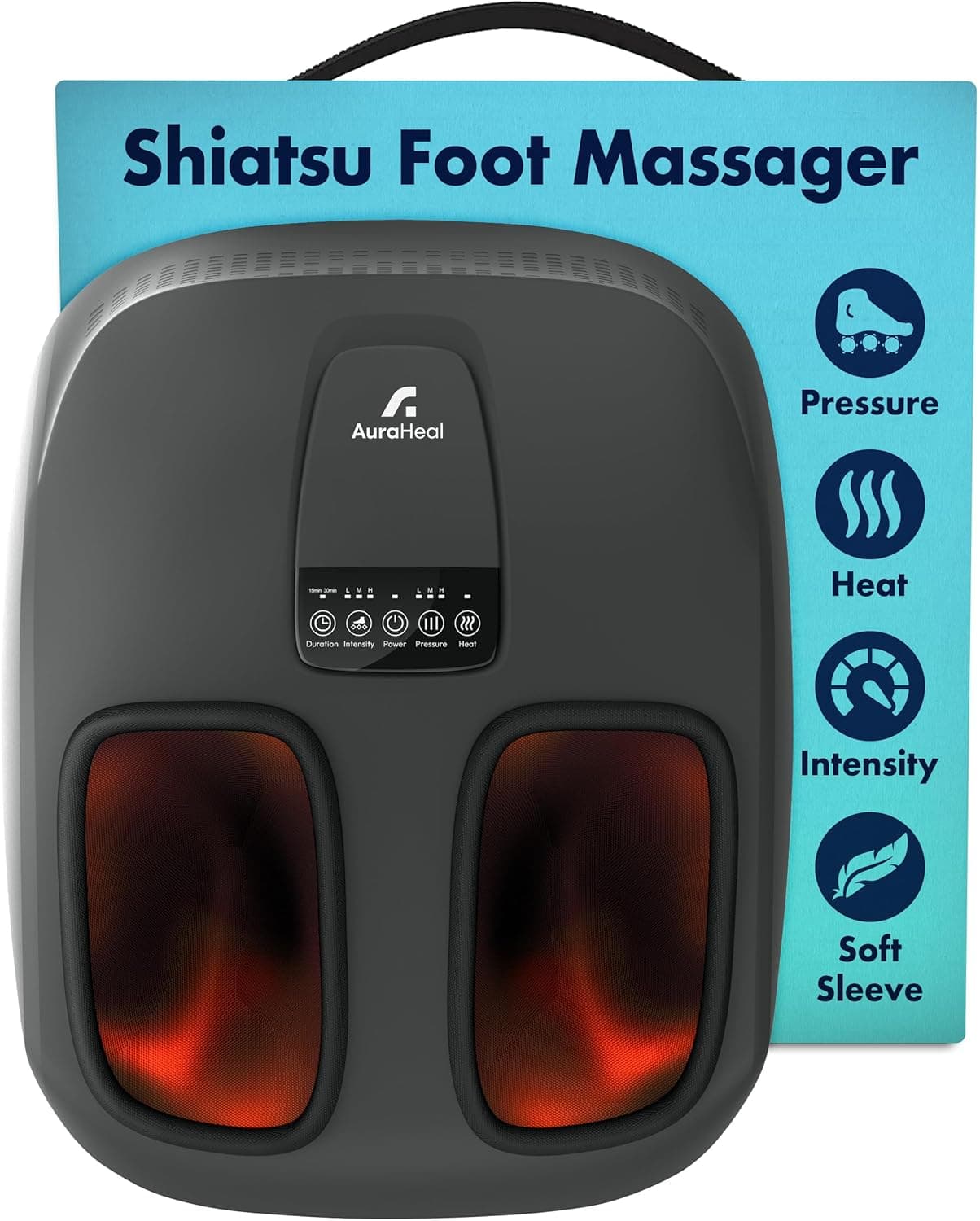 Aura Heal Shiatsu Foot Massager with Heat & Deep Kneading, Relieves Plantar Fasciitis, Neuropathy & Foot Fatigue, 3 Compression Settings