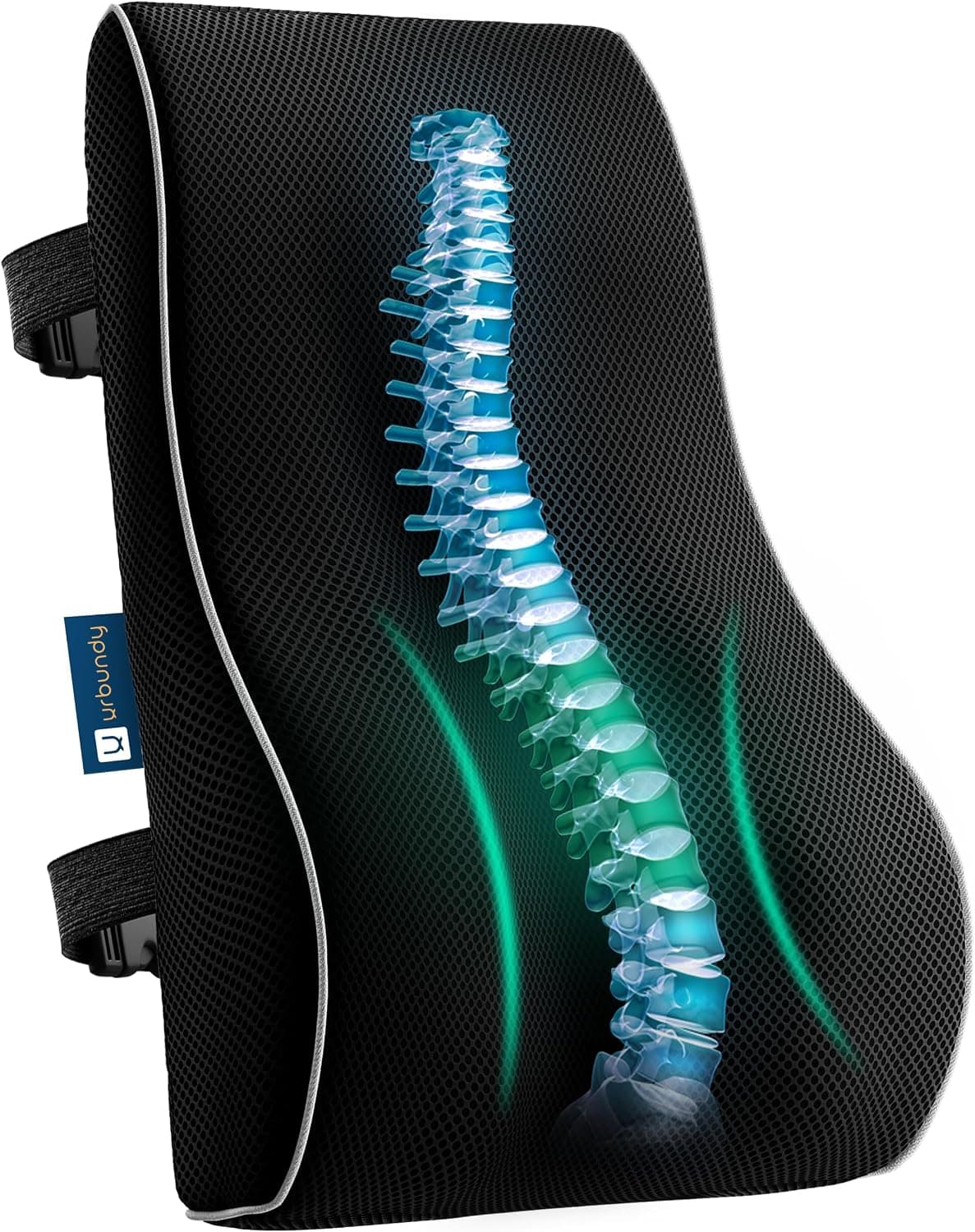 Urbundy Lumbar Support Pillow for Office Chair with Strap, Upper & Lower Back Support