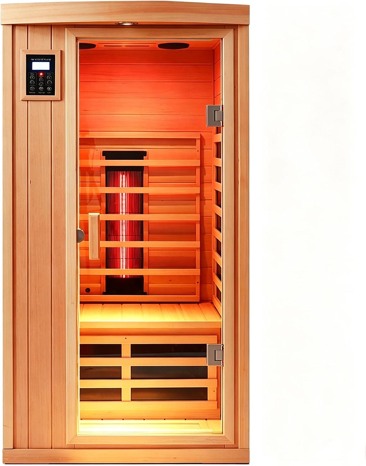 KUNSANA Ceramic Infrared Sauna 1 Person Infrared Sauna Hemlock Far Infrared Saunas for Home 2 in 1 Indoor Sauna Room with Low EMF Heaters + Ceramic Heating Cube