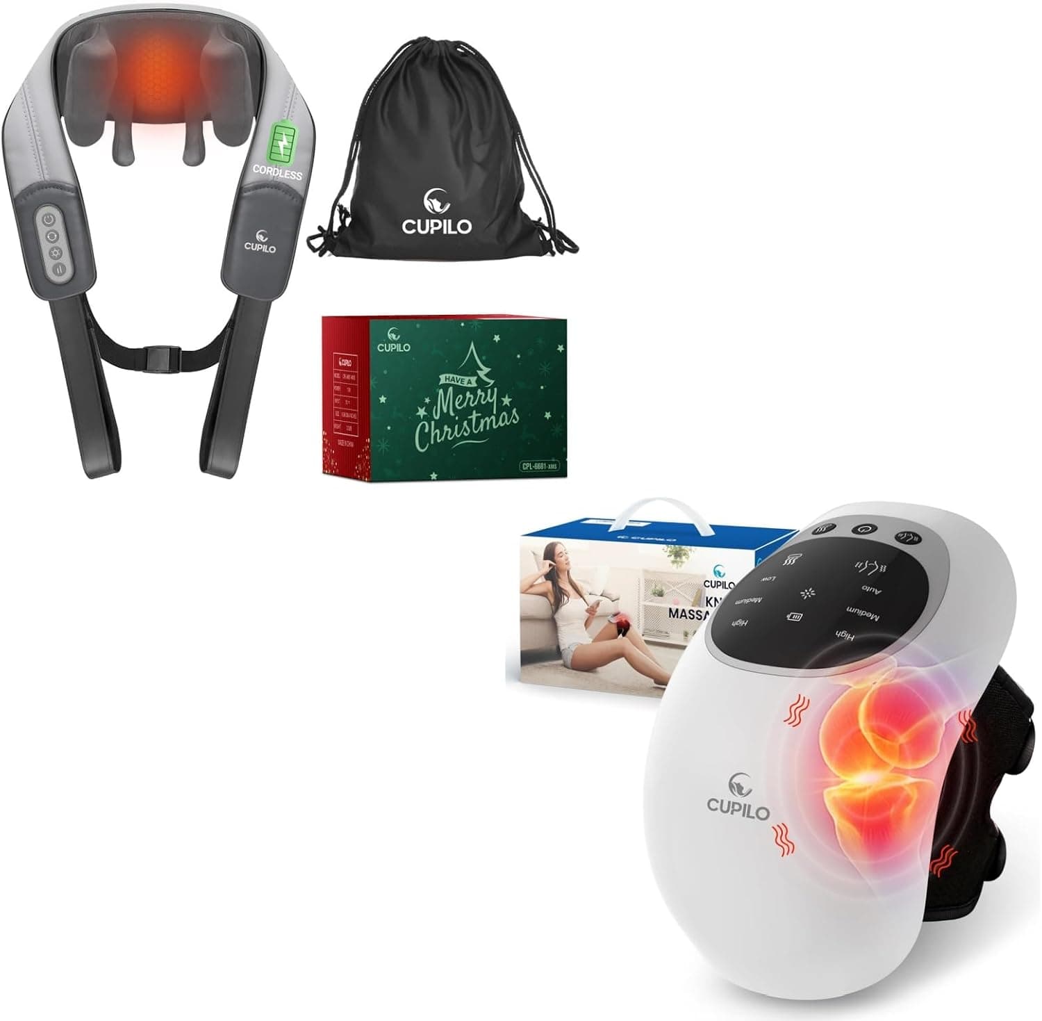 CuPiLo Shiatsu Neck & Knee Massager with Heat & Vibration for Pain Relief & Relaxation