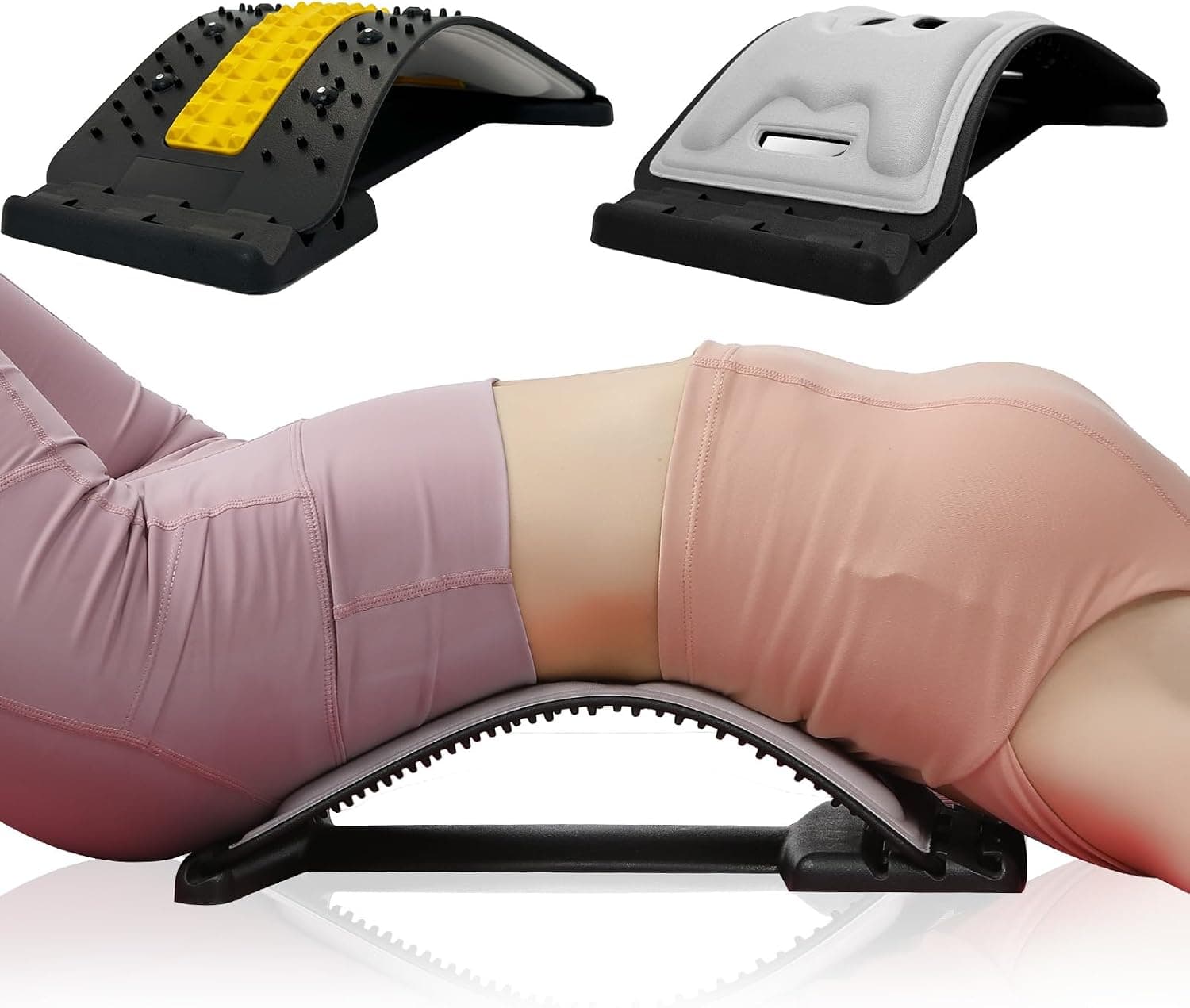 Back Stretcher with Lumbar Support Board, Dual-Sided 3-Level Adjustable Spinal Decompression