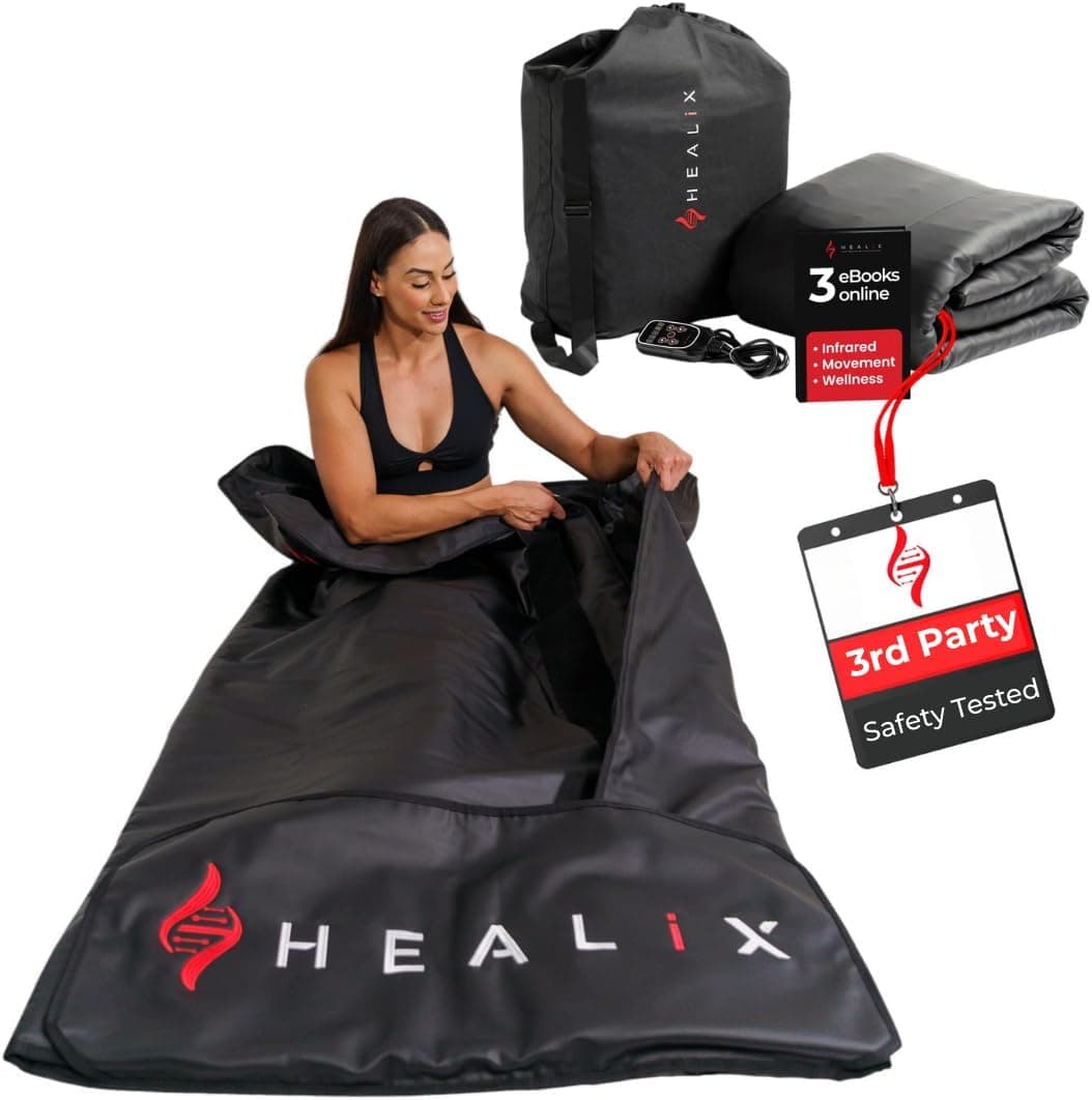 Healix Infrared Sauna Blanket - Zero EMF Portable Sauna for Detox, Recovery & Wellness - 10,000-Strand Far Infrared Carbon Fiber Heating, Adjustable 77-176F