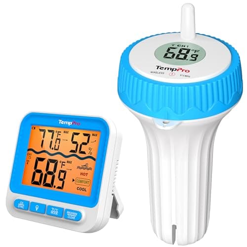 TempPro TempAir Wireless Pool Thermometer Floating Easy Read with Batteries | 500FT, 0.9°F Accuracy, IPX8 Waterproof Rated, Digital Floating Pool Thermometer Wireless for Cold Plunge, Hot Tub, Spa