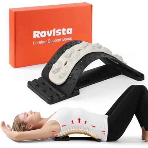 Premium Back Stretcher for Lower Back Pain Relief - 4-Level Adjustable Lumbar Support Board with Soft EVA Massage Strip - Durable & Portable Back Cracker to Release Tension and Reset Your Day (Black)